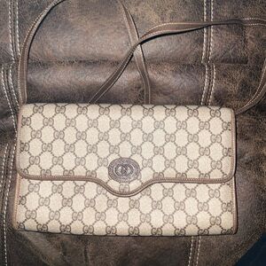 Gucci Beige and Brown Clutch With Detachable Shoulder/Crossbody Strap